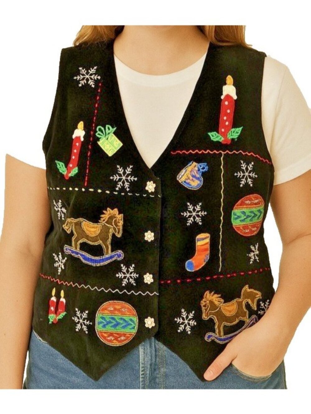 Vintage Bedford Fair Vest Gilet M Embroidered Embellished Christmas Womens   Q
